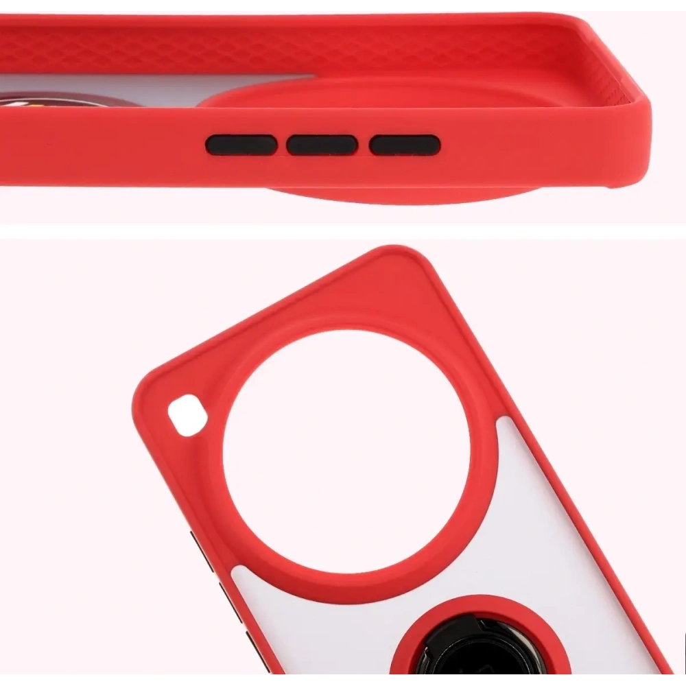 Etui z uchwytem na palec Bizon Case Hybrid Ring do Xiaomi 15 Ultra przydymione z czerwoną ramką