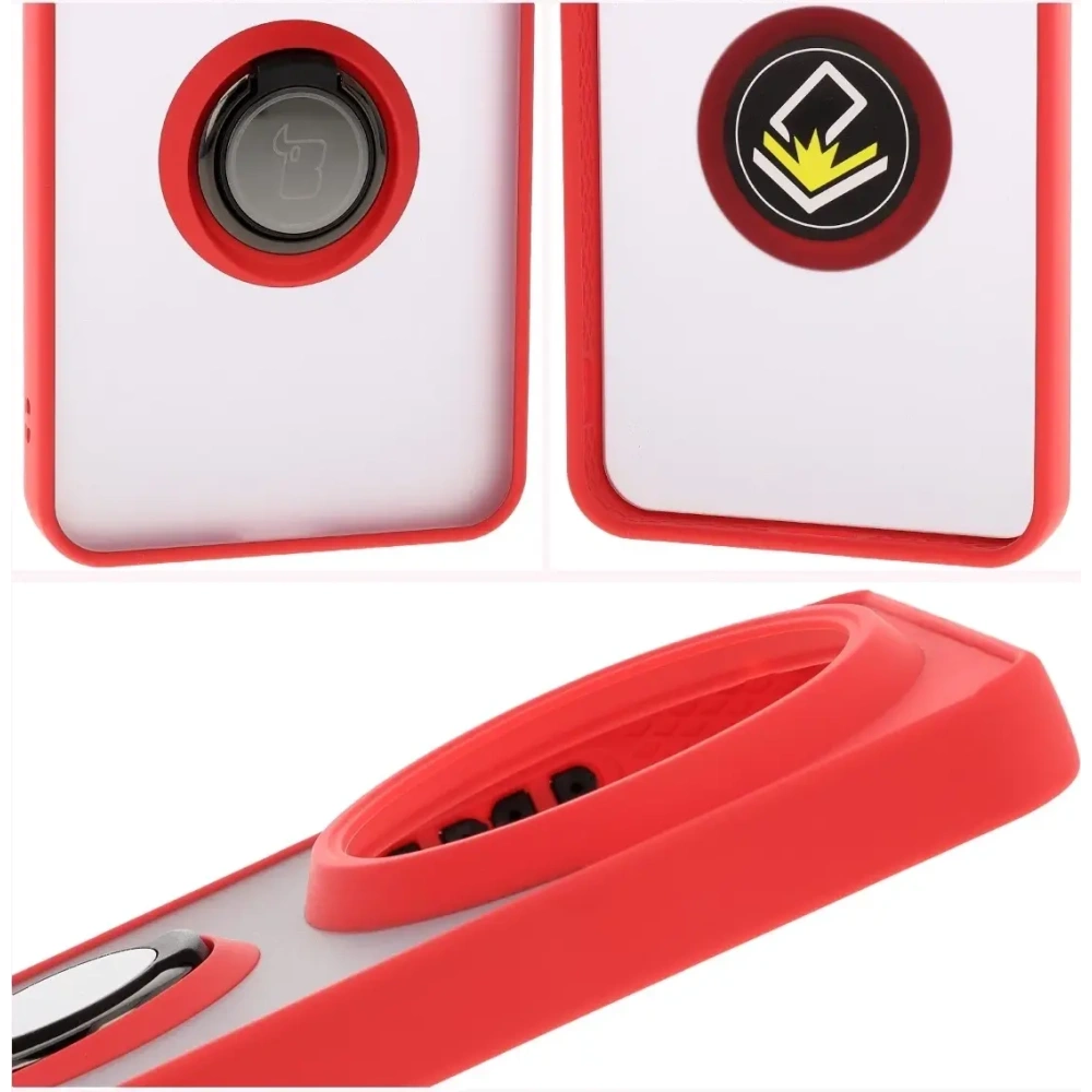 Etui z uchwytem na palec Bizon Case Hybrid Ring do Xiaomi 15 Ultra przydymione z czerwoną ramką
