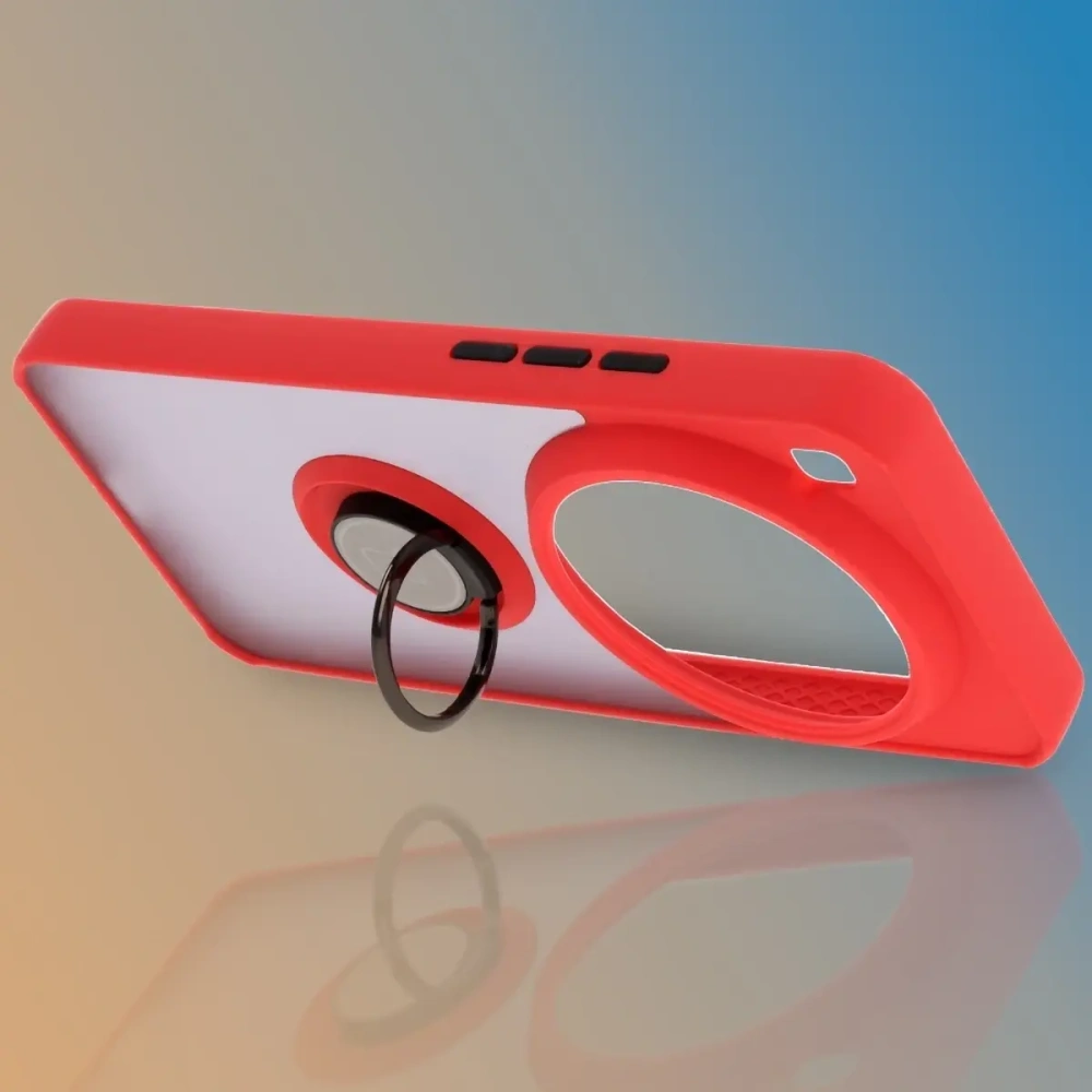 Etui z uchwytem na palec Bizon Case Hybrid Ring do Xiaomi 15 Ultra przydymione z czerwoną ramką