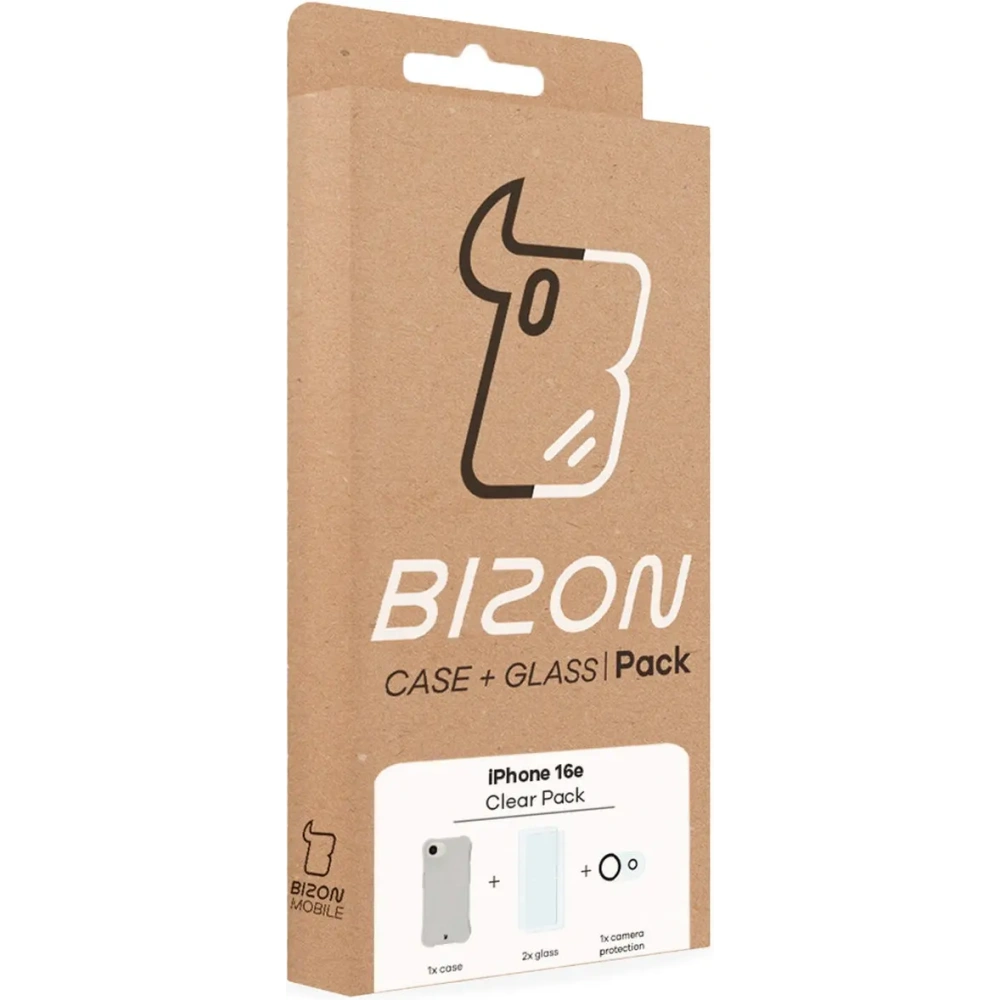 Etui + 2x szkło na ekran + 1x szkło na obiektyw Bizon Case Clear Pack do Apple iPhone 16e
