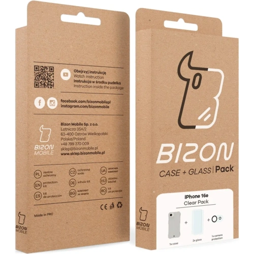 Kup Bizon Case Clear Pack cu 2x sticlă securizată + protecție pentru lentile Apple iPhone 16e - BIZ9470 - {ean13} - Sklep Home Screen