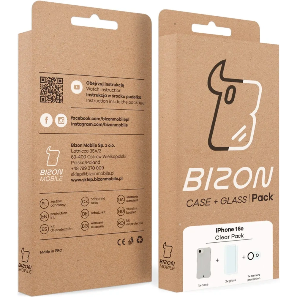 Etui + 2x szkło na ekran + 1x szkło na obiektyw Bizon Case Clear Pack do Apple iPhone 16e