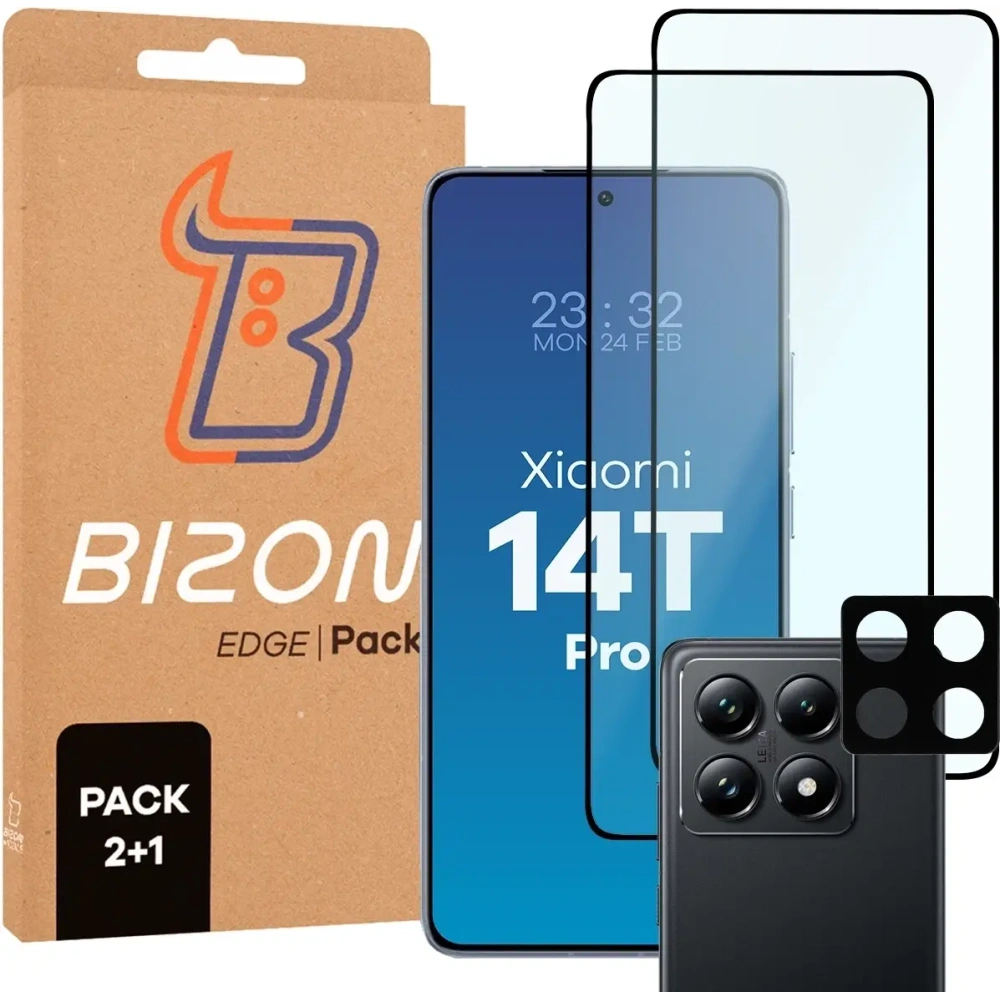 2x szkło na ekran + 1x szkło na aparat Bizon Edge 2 Pack do Xiaomi 14T Pro