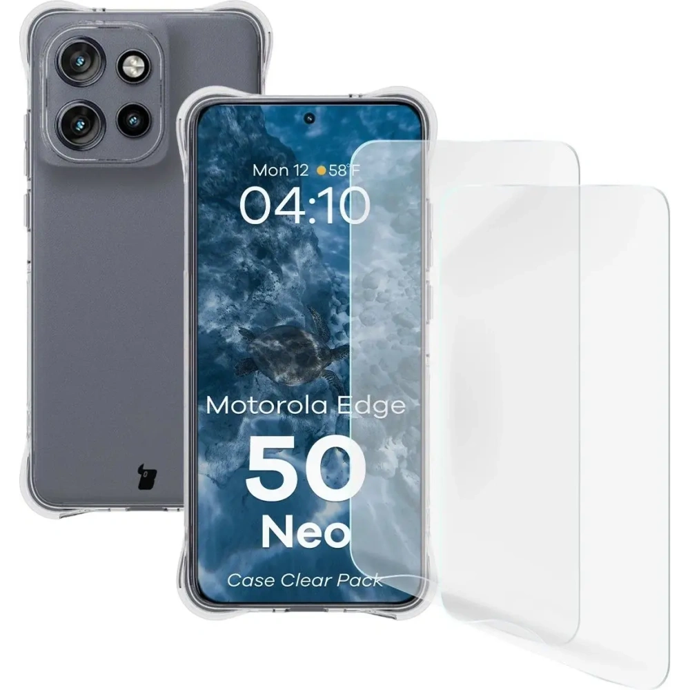 Etui + 2x folia na ekran Bizon Case Clear Pack do Motorola Edge 50 Neo