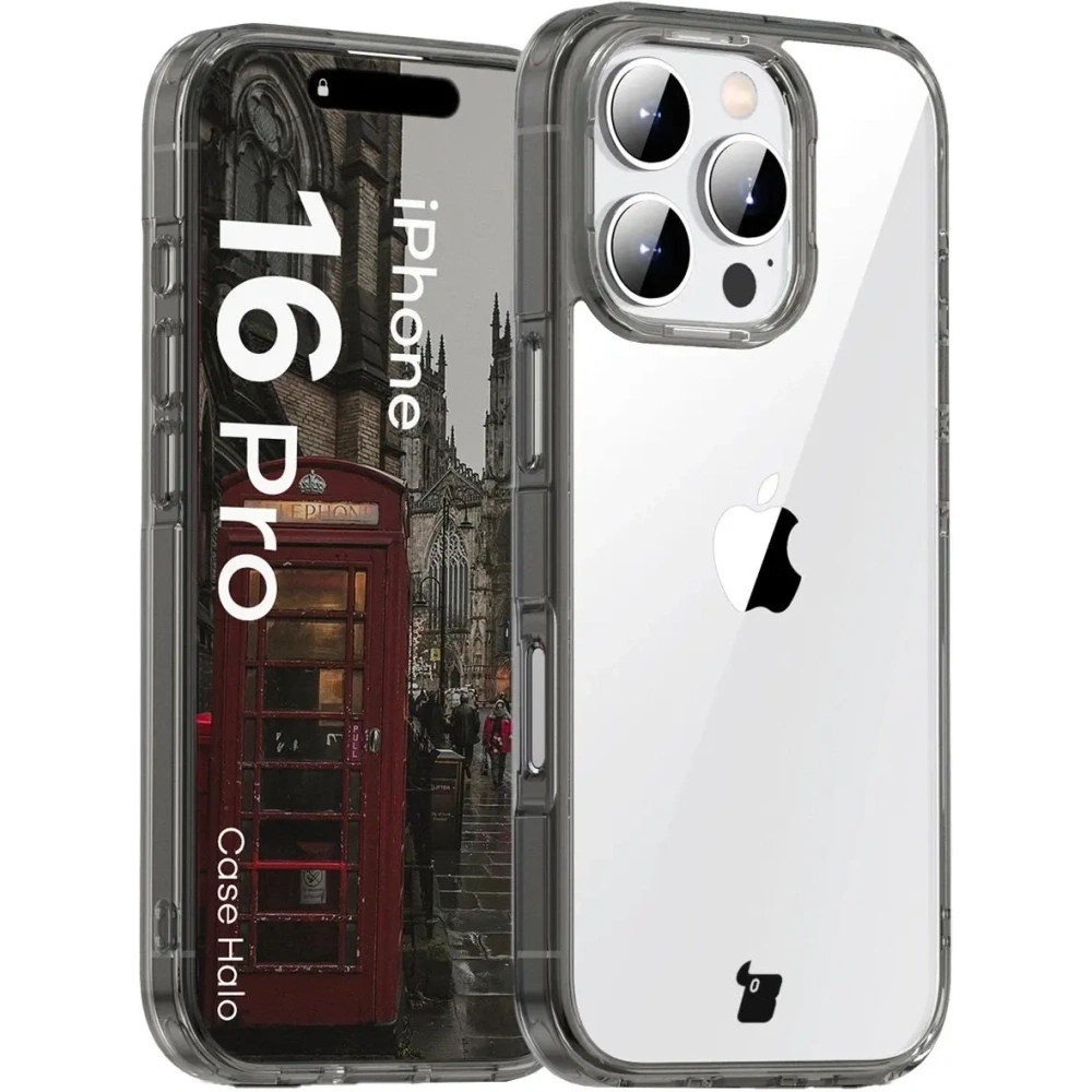 Etui Bizon Case Halo do Apple iPhone 16 Pro przydymione-czarne