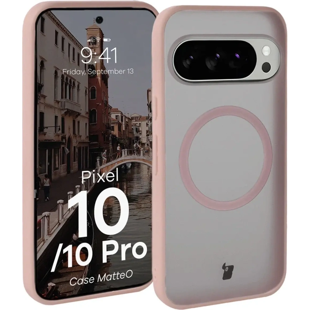 Etui z pierścieniem magnetycznym Bizon Case MatteO do Pixel 10 / 10 Pro przydymione-różowe