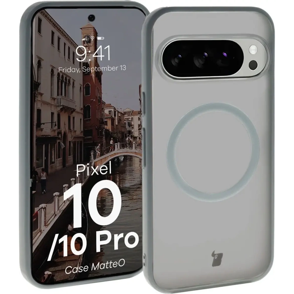 Etui z pierścieniem magnetycznym Bizon Case MatteO do Pixel 10 / 10 Pro przydymione-szare