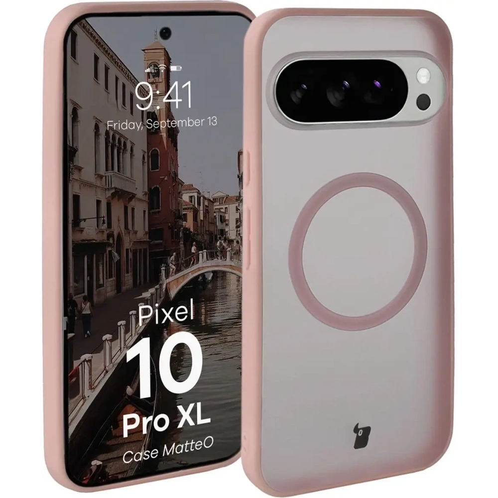 Etui z pierścieniem magnetycznym Bizon Case MatteO do Pixel 10 Pro XL przydymione-różowe