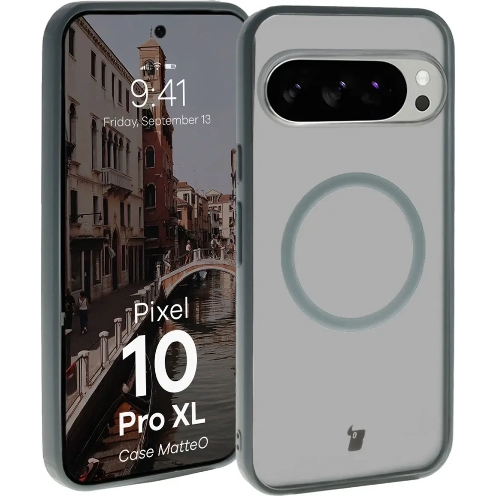 Etui z pierścieniem magnetycznym Bizon Case MatteO do Pixel 10 Pro XL przydymione-szare