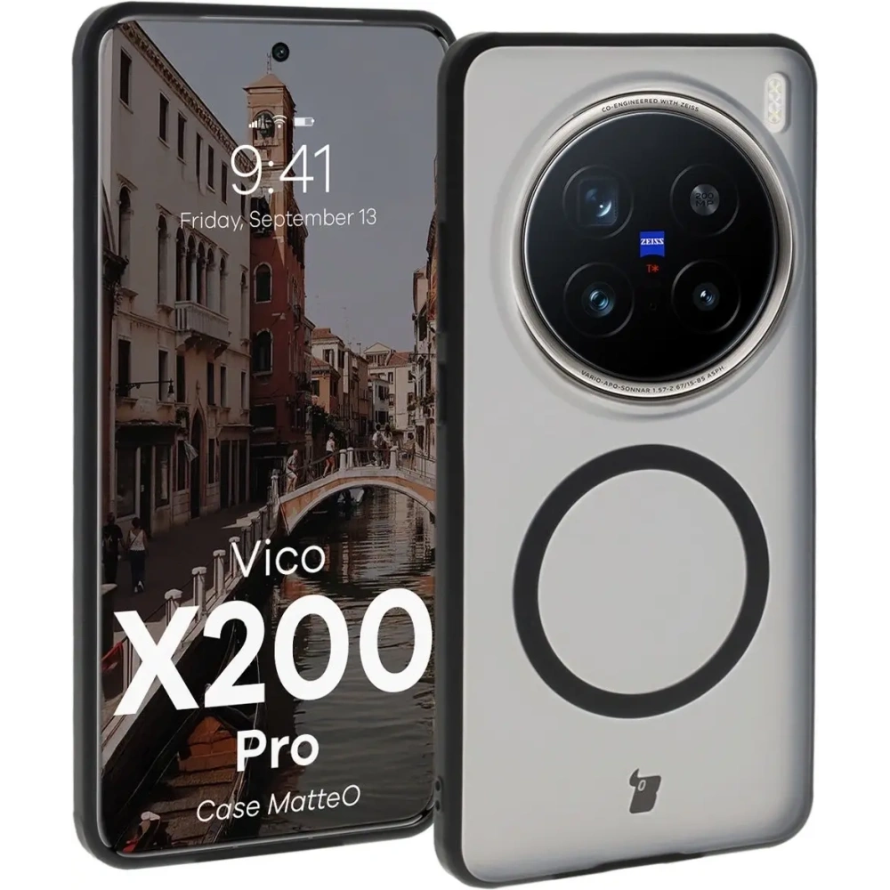Etui z pierścieniem magnetycznym Bizon Case MatteO do Vivo X200 Pro przydymione-czarne