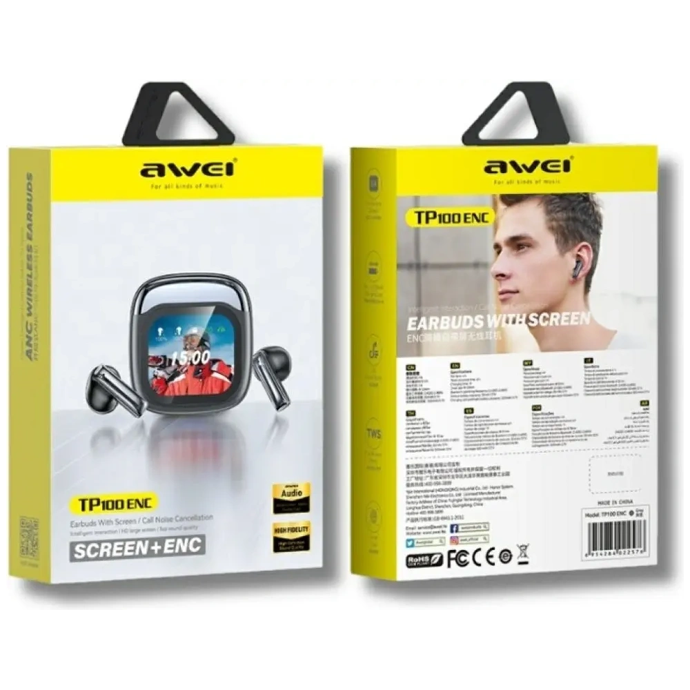 Bezprzewodowe słuchawki douszne AWEI TP100 ENC Bluetooth 5.4 TWS + stacja dokująca czarny