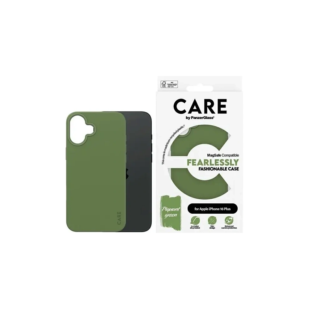 Etui CARE by PanzerGlass Fashion MagSafe do Apple iPhone 16 Plus zielony