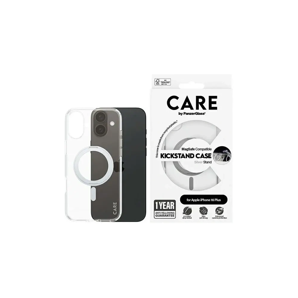 Etui CARE by PanzerGlass Feature Kickstand Case MagSafe do Apple iPhone 16 Plus srebrny