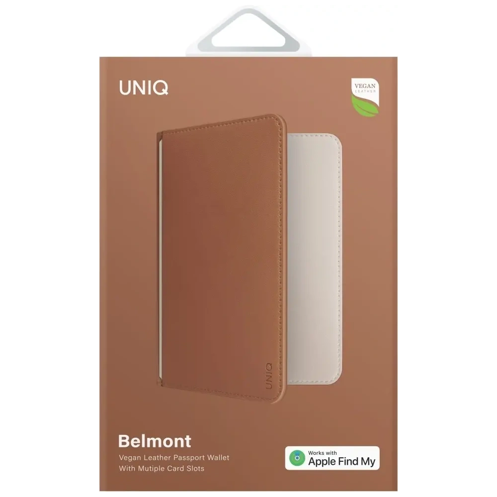 Etui na paszport UNIQ Belmont z Apple Find My blokada RFID karmelowy beżowy