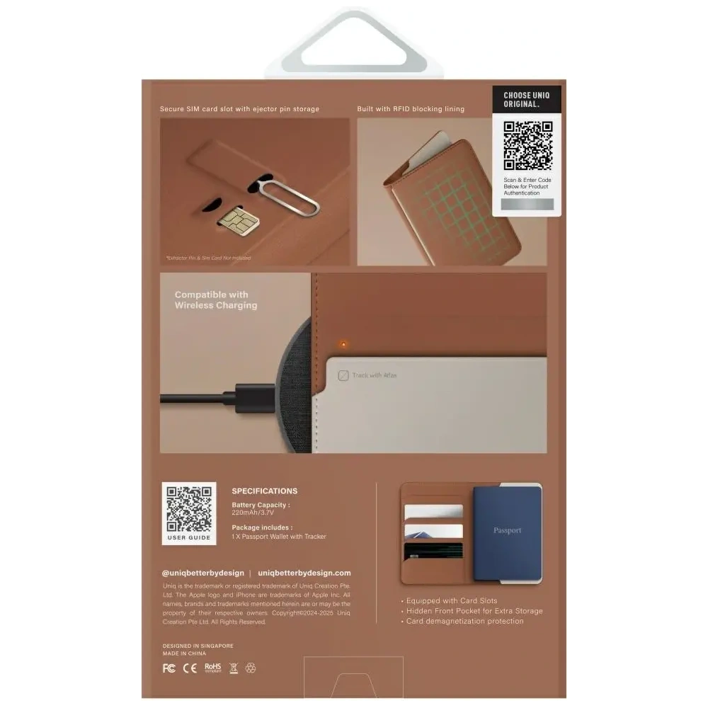 Etui na paszport UNIQ Belmont z Apple Find My blokada RFID karmelowy beżowy