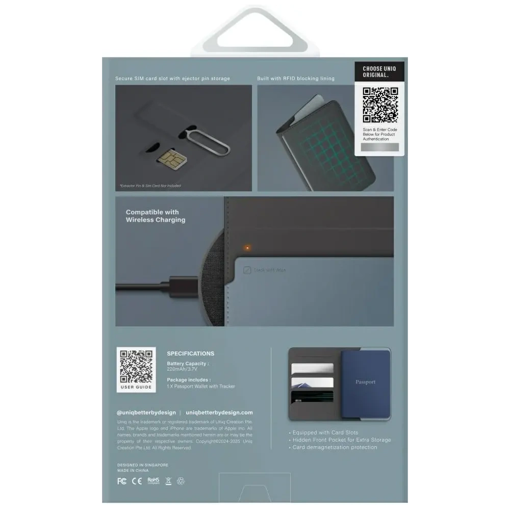 Etui na paszport UNIQ Belmont z Apple Find My blokada RFID szaro niebieski