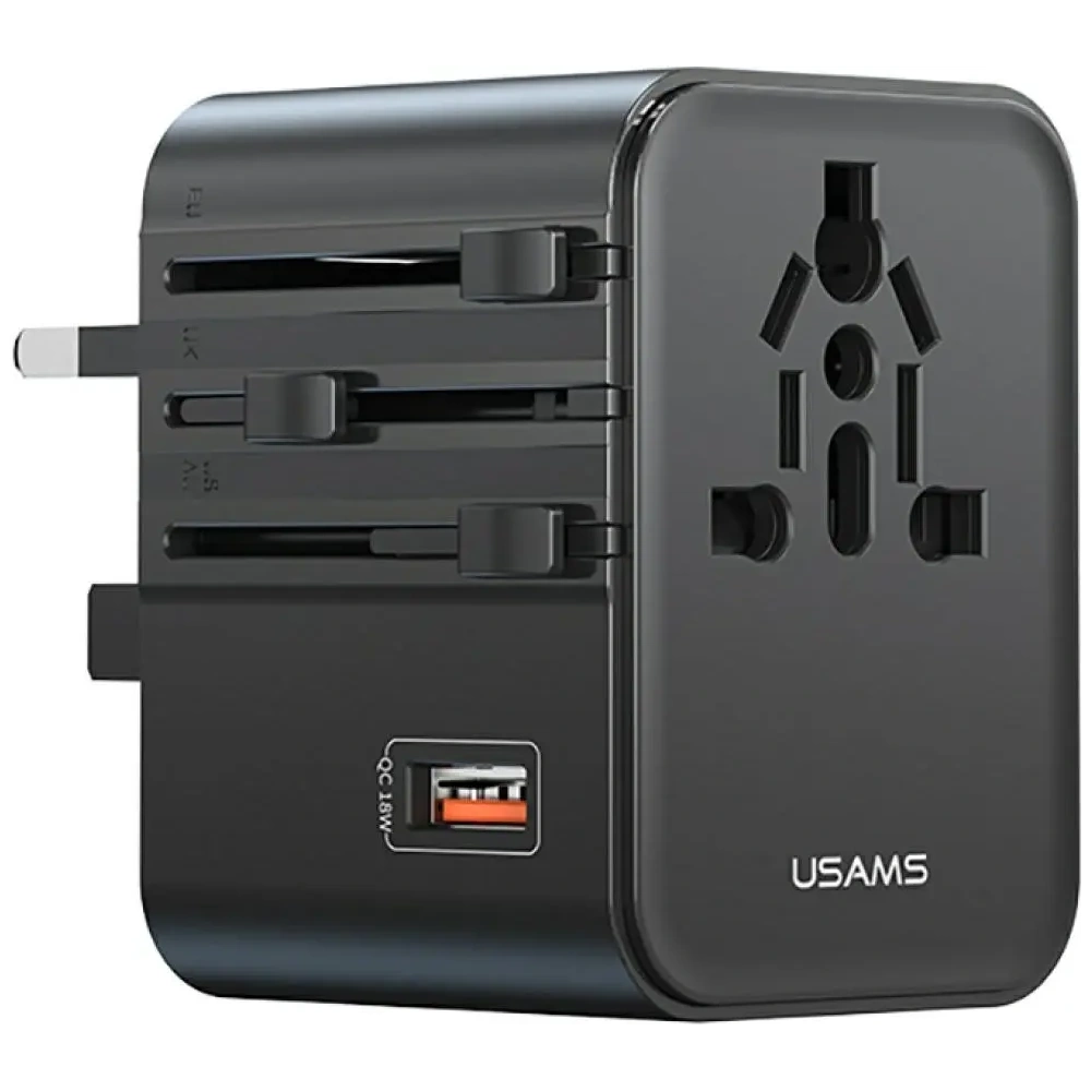 Ładowarka sieciowa USAMS Travel Adapter CC309 2xUSB-C 25W 4w1 US/AU/EU/UK czarny