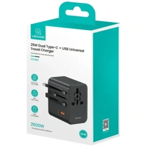 Kup Ładowarka sieciowa USAMS Travel Adapter CC309 2xUSB-C 25W 4w1 US/AU/EU/UK czarny - USA1288 - {ean13} - Sklep Home Screen
