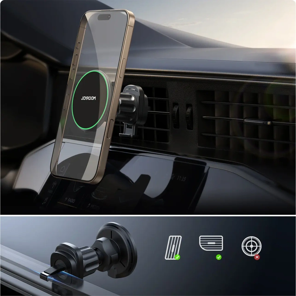 Uchwyt samochodowy do kratki z ładowarką bezprzewodową Joyroom JR-ZS412 Qi2 15W czarny
