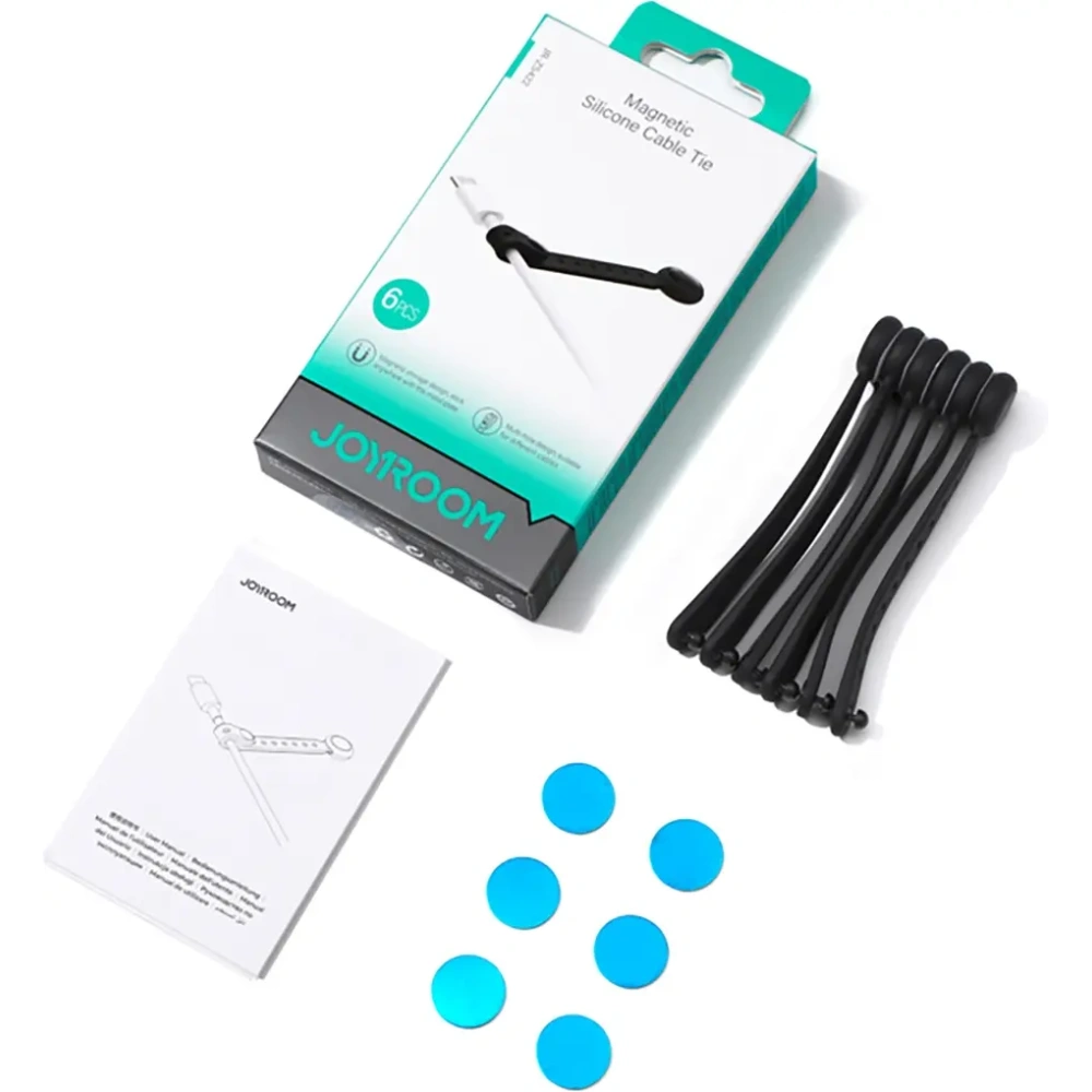 Opaska na kable Joyroom JR-ZS422 silikonowa z magnesem czarna [6 PACK]