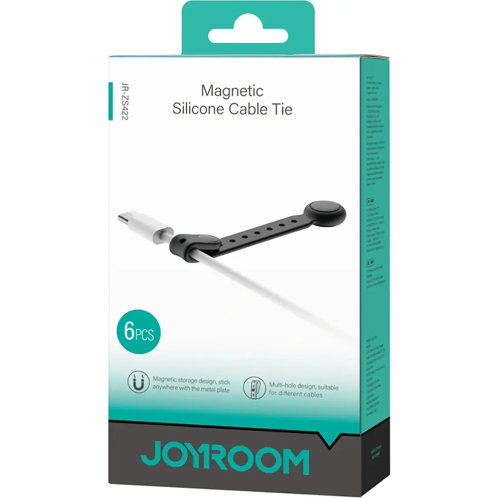 Opaska na kable Joyroom JR-ZS422 silikonowa z magnesem czarna [6 PACK]