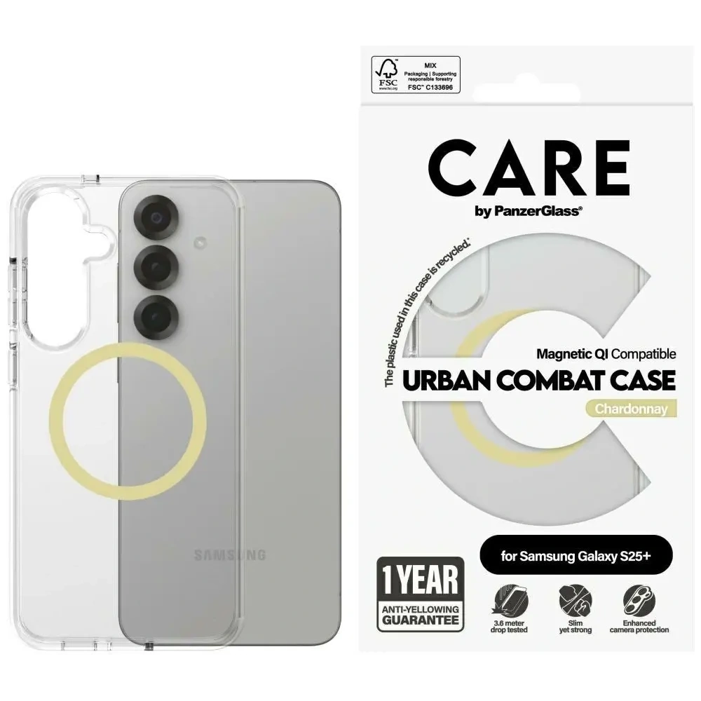 Etui CARE by PanzerGlass Flagship Urban Combat Chardonnay QI do Samsung Galaxy S25+ Plus przezroczysty