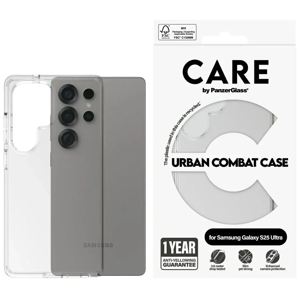 Etui CARE by PanzerGlass Flagship Urban Combat do Samsung Galaxy S25 Ultra przezroczysty