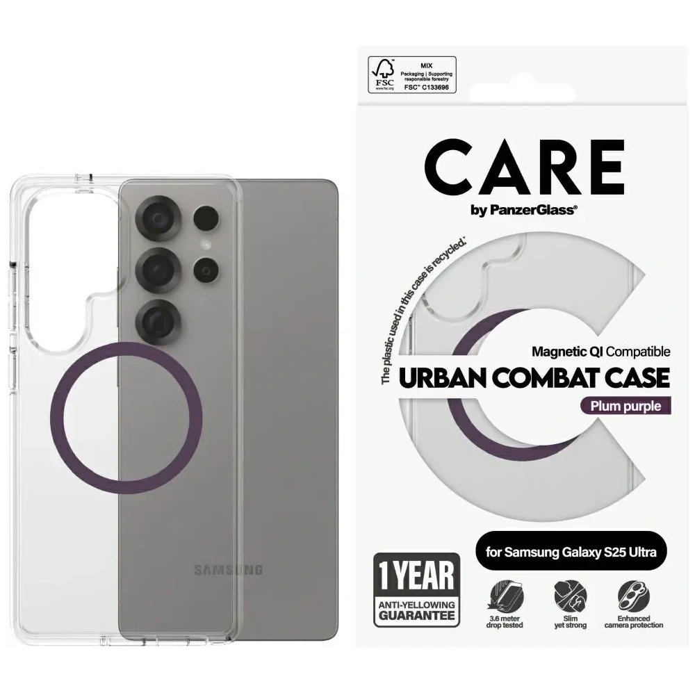 Etui CARE by PanzerGlass Flagship Urban Combat Purple QI do Samsung Galaxy S25 Ultra przezroczysty