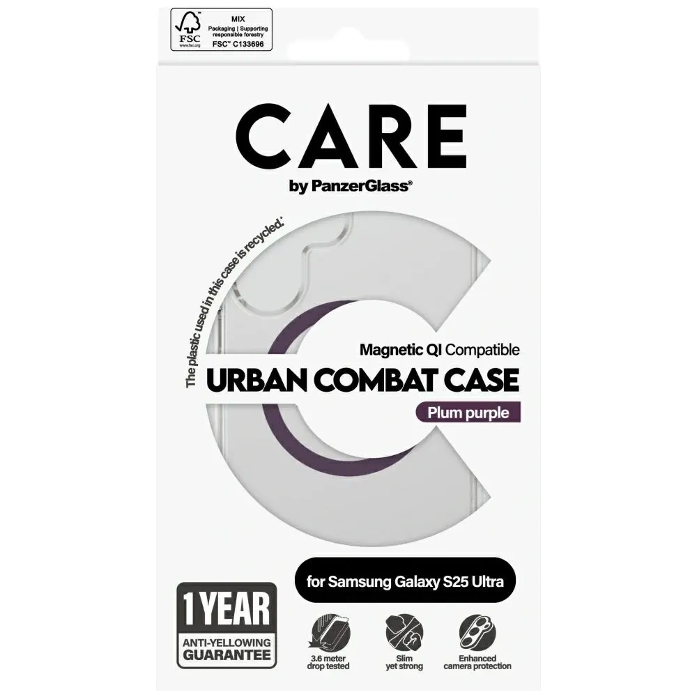 Etui CARE by PanzerGlass Flagship Urban Combat Purple QI do Samsung Galaxy S25 Ultra przezroczysty