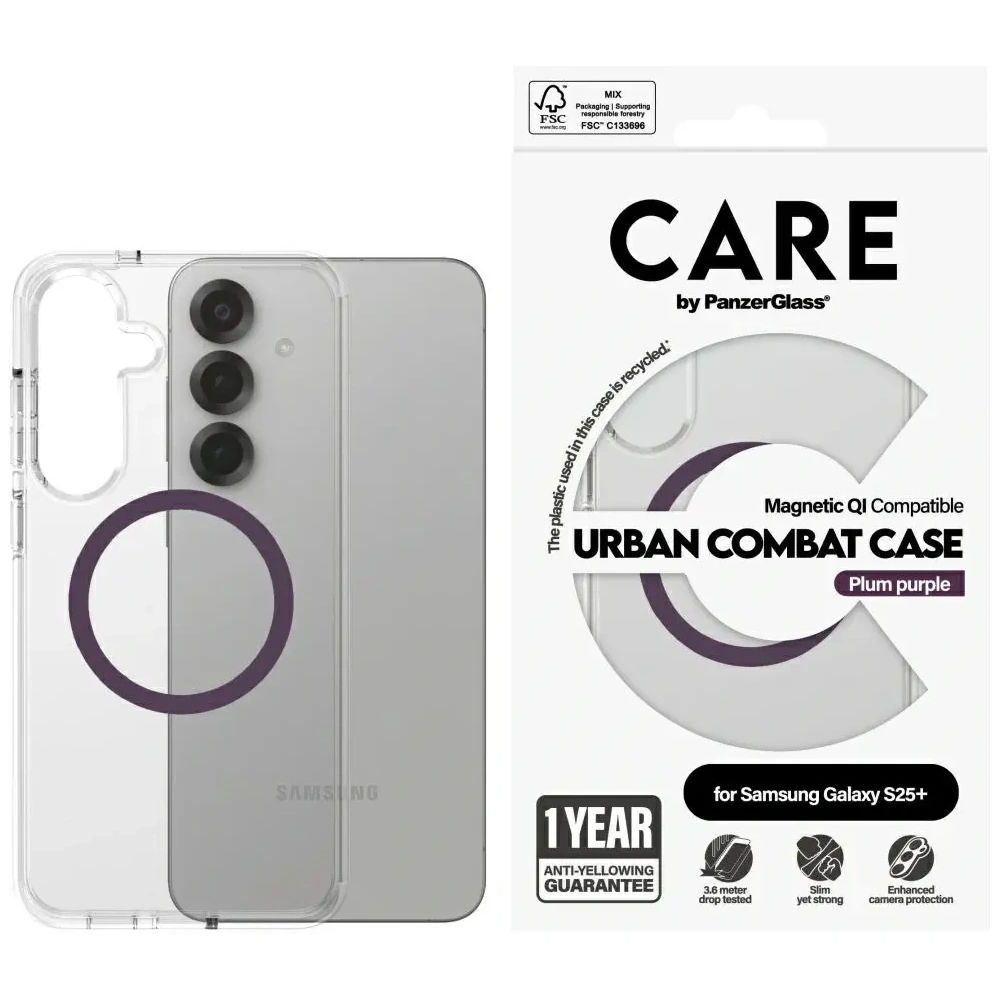 Etui CARE by PanzerGlass Flagship Urban Combat Purple QI do Samsung Galaxy S25+ Plus przezroczysty