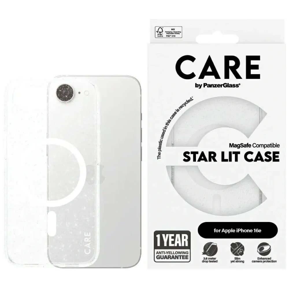 Etui CARE by PanzerGlass Flagship Urban Combat StarLight White MagSafe do Apple iPhone 16e przezroczysty