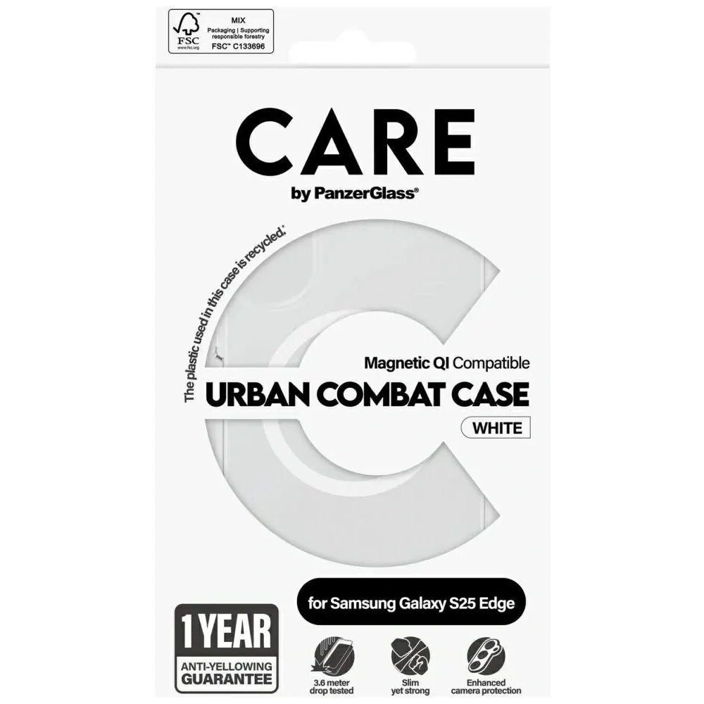 Etui CARE by PanzerGlass Flagship Urban Combat White QI do Samsung Galaxy S25 Edge przezroczysty