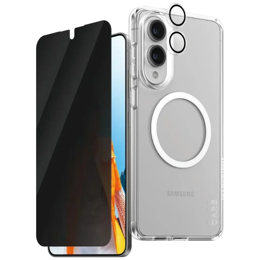 Zestaw ochronny 3w1 etui + szkło prywatyzujące na ekran + szkło na aparat CARE by PanzerGlass Flagship do Samsung Galaxy S25 Edge