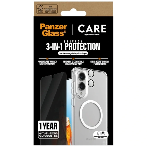 Buy Protective set 3w1 case + privacy glass for the screen + glass for the camera CARE by PanzerGlass Flagship for Samsung Galaxy S25 Edge - PZG1034 - {ean13} - Home Screen Store Europe