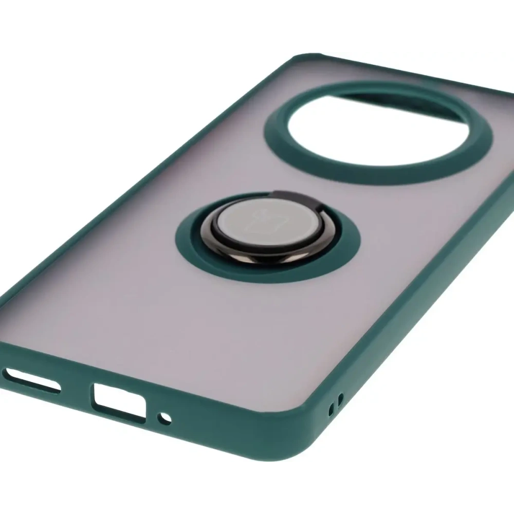 Etui z uchwytem na palec Bizon Case Hybrid Ring do Realme 14 Pro 5G przydymione z ciemnozieloną ramką