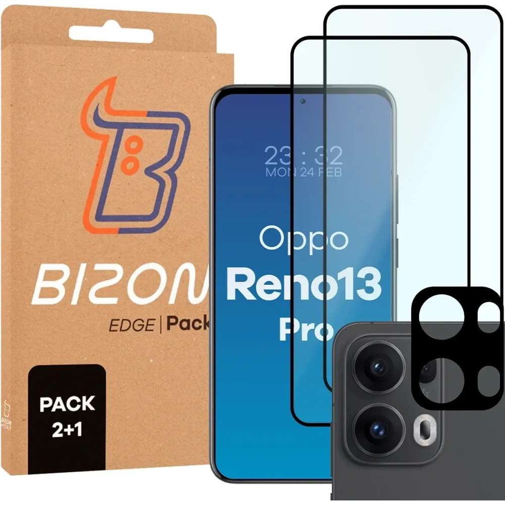 2x szkło hartowane + 1x na aparat Bizon Edge 3D Pack do Oppo Reno13 Pro