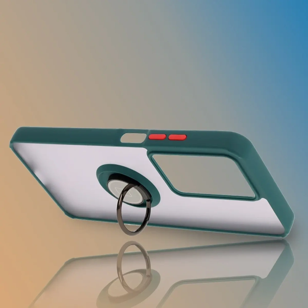Etui z uchwytem na palec Bizon Case Hybrid Ring do Realme C75 4G / 14x 5G przydymione z ciemnozieloną ramką