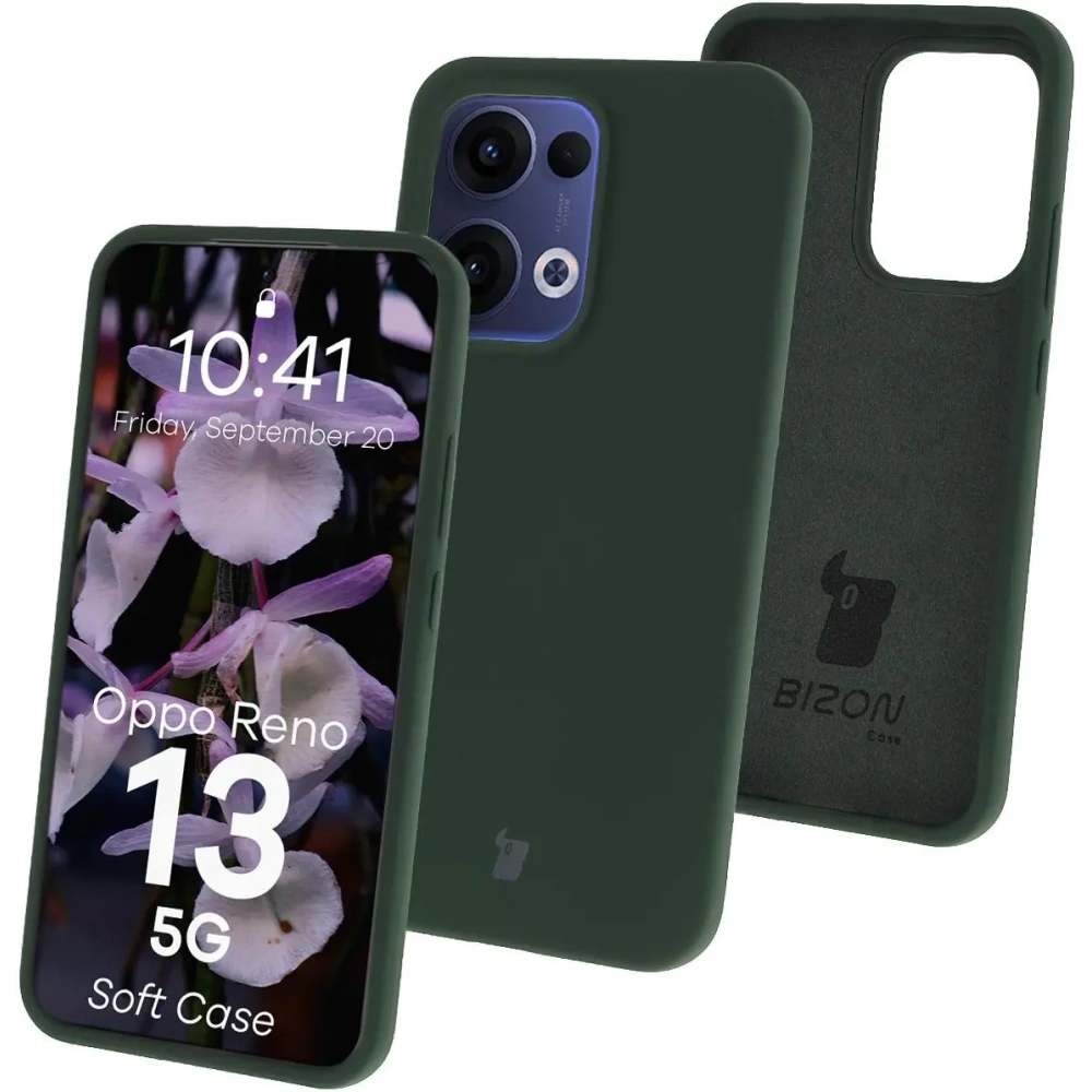 Silikonowe etui Bizon Soft Case do Oppo Reno13 ciemnozielone
