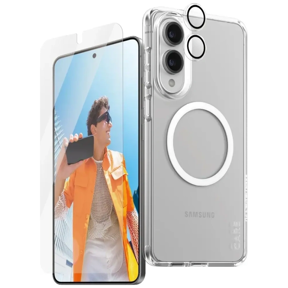 Zestaw ochronny 3w1 etui + szkło prywatyzujące na ekran + szkło na aparat CARE by PanzerGlass Flagship do Samsung Samsung Galaxy S25 Edge