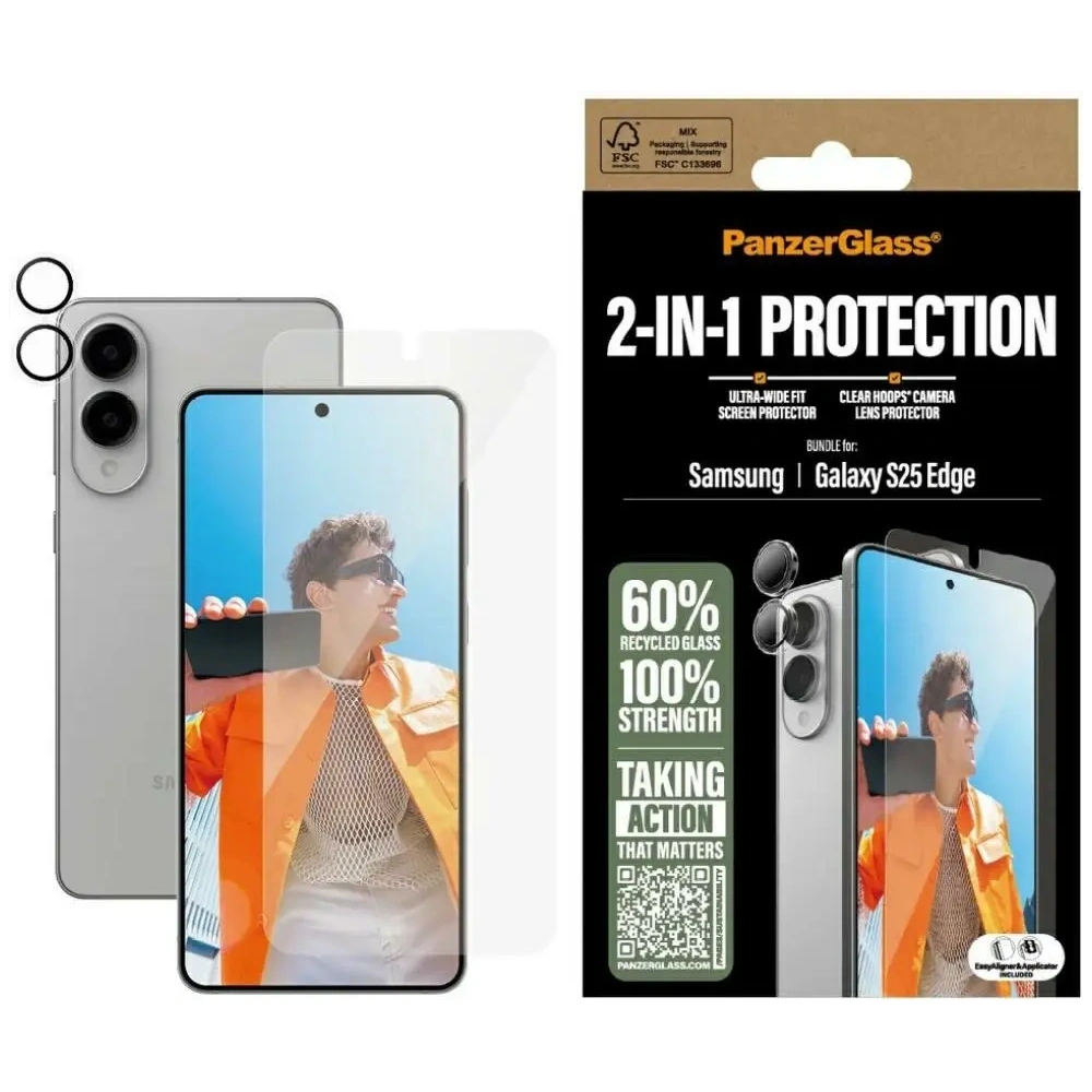 Zestaw ochronny 2w1 szkło hartowane + szkło na aparat PanzerGlass Hoops+UWF do Samsung Samsung Galaxy S25 Edge