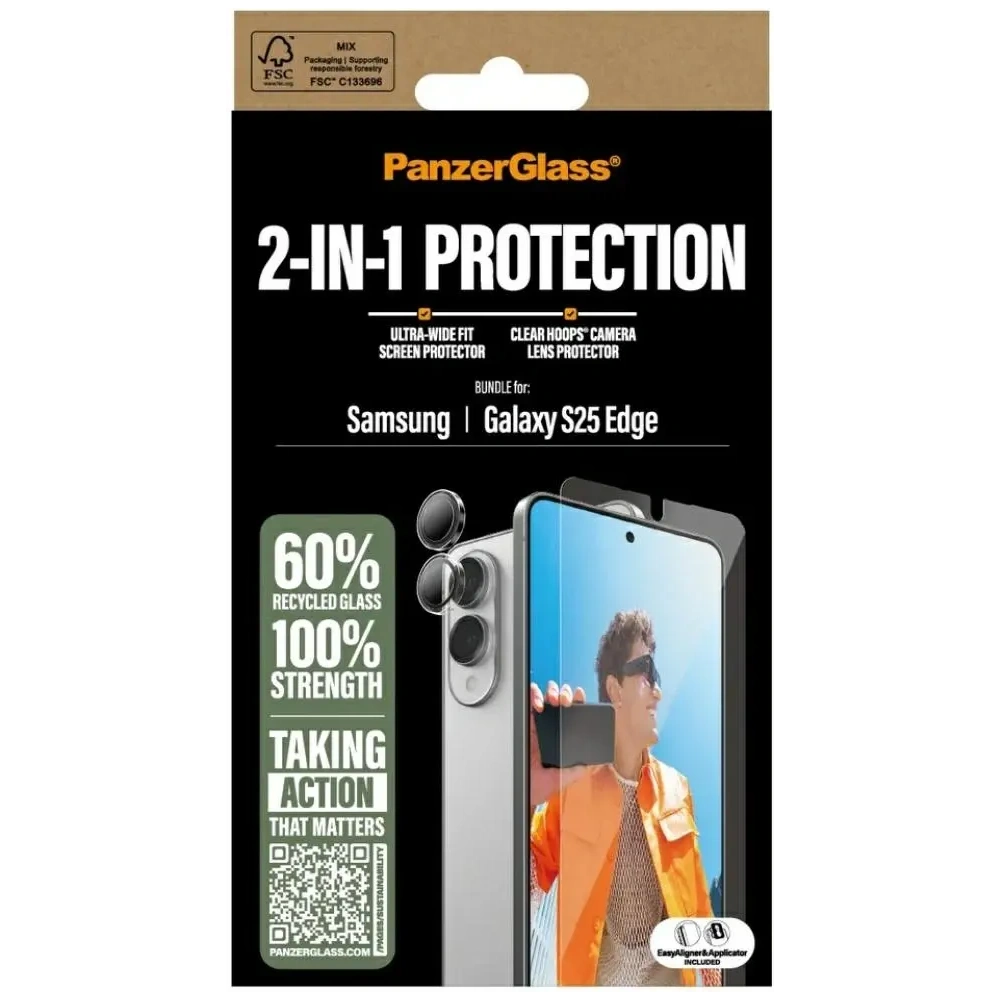 Zestaw ochronny 2w1 szkło hartowane + szkło na aparat PanzerGlass Hoops+UWF do Samsung Samsung Galaxy S25 Edge