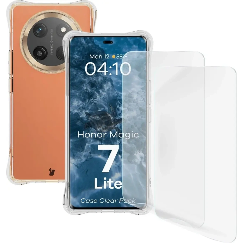 Etui + 2x folia na ekran Bizon Case Clear Pack do Honor Magic7 Lite