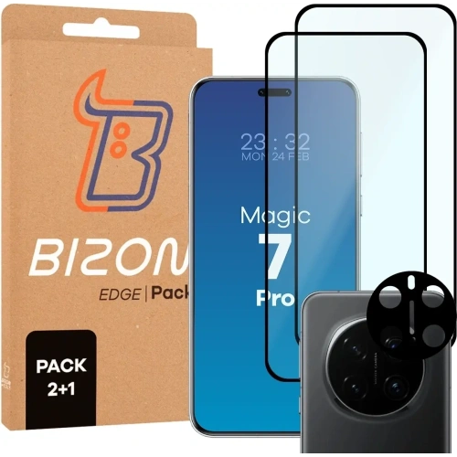 Kup Bizon Edge 3D Csomag 2x edzett üveg + 1x lencsevédő Honor Magic7 Pro-hoz - BIZ9587 - {ean13} - Sklep Home Screen