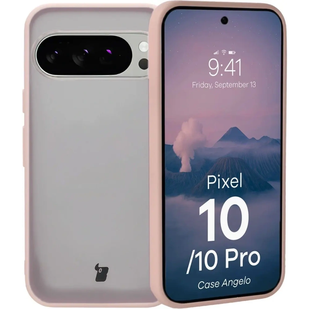 Etui Bizon Case Angelo do Google Pixel 10 / 10 Pro półprzezroczyste z różową ramką