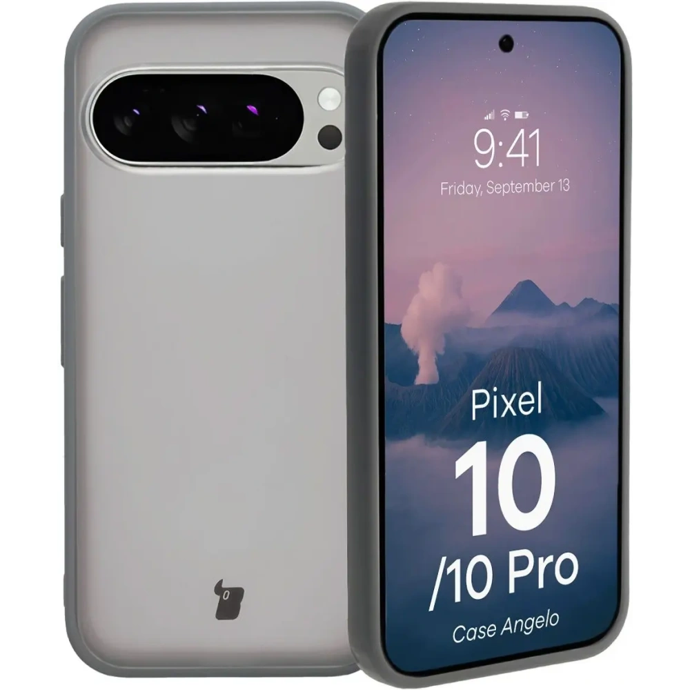 Etui Bizon Case Angelo do Google Pixel 10 / 10 Pro półprzezroczyste z szarą ramką