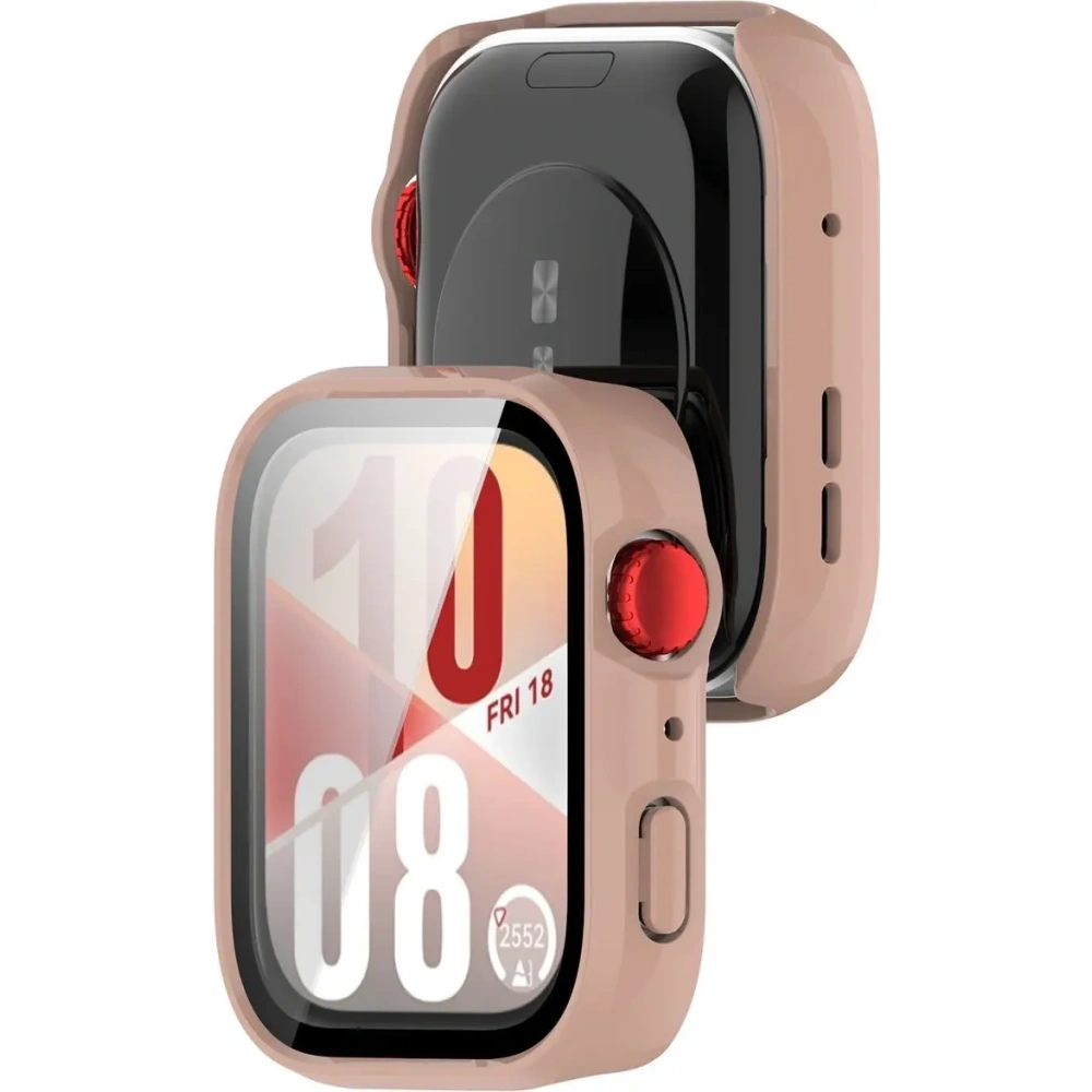 Etui ze szkłem do zegarka Bizon Case+Glass Watch do Huawei Watch Fit 4 różowe