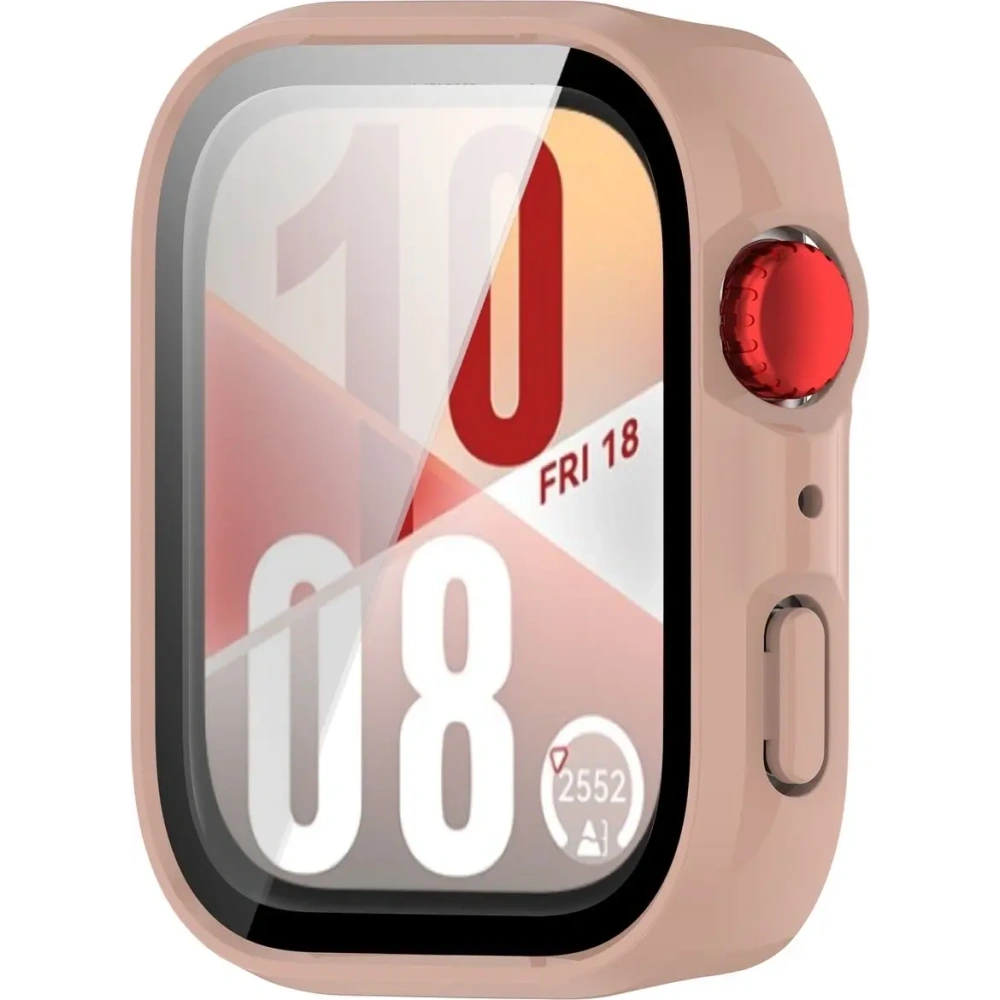 Etui ze szkłem do zegarka Bizon Case+Glass Watch do Huawei Watch Fit 4 różowe