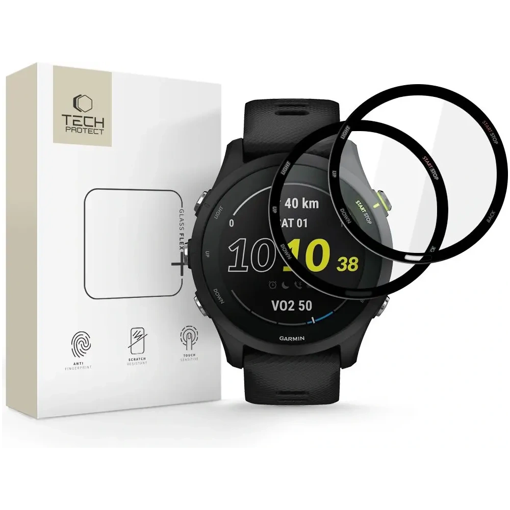 Szkło hybrydowe Tech-Protect Glass Flex+ Garmin Forerunner 255 / 255 Music Black [2 PACK]