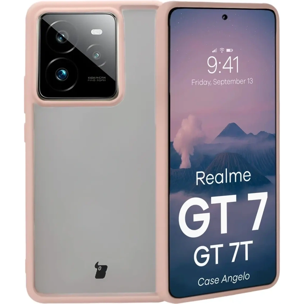 Etui Bizon Case Angelo do Realme GT 7 / 7T półprzezroczyste z różową ramką