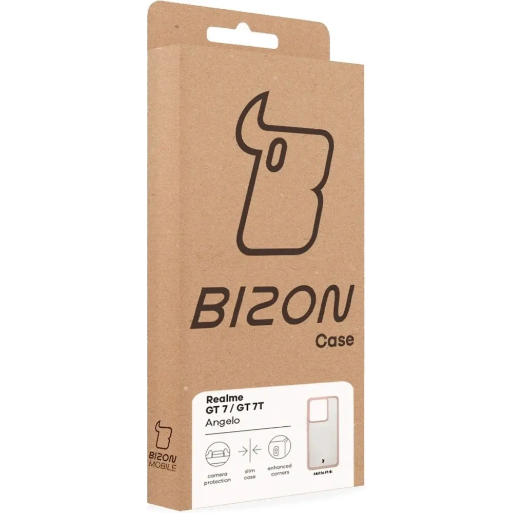 Etui Bizon Case Angelo do Realme GT 7 / 7T półprzezroczyste z różową ramką